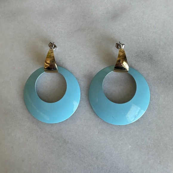 VINTAGE • 90s Barbie Earrings Baby Blue Posh Kawaii Pastel Goth Dangle Retro - Picture 1 of 5